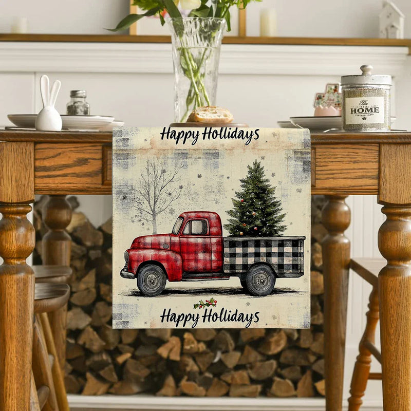 Christmas Tree Snowflakes Table Runner by Axyaa: Farmhouse Wedding Party Decoration
