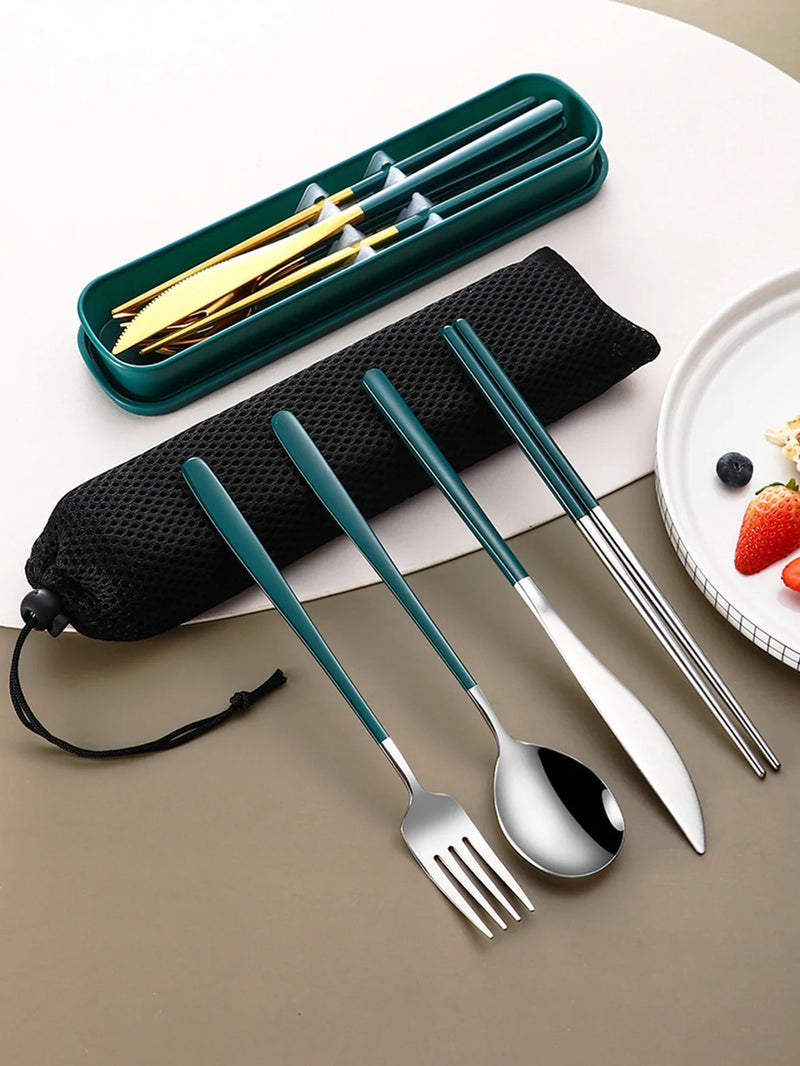 Axyaa 4-Piece Portable Travel Cutlery Set with Box