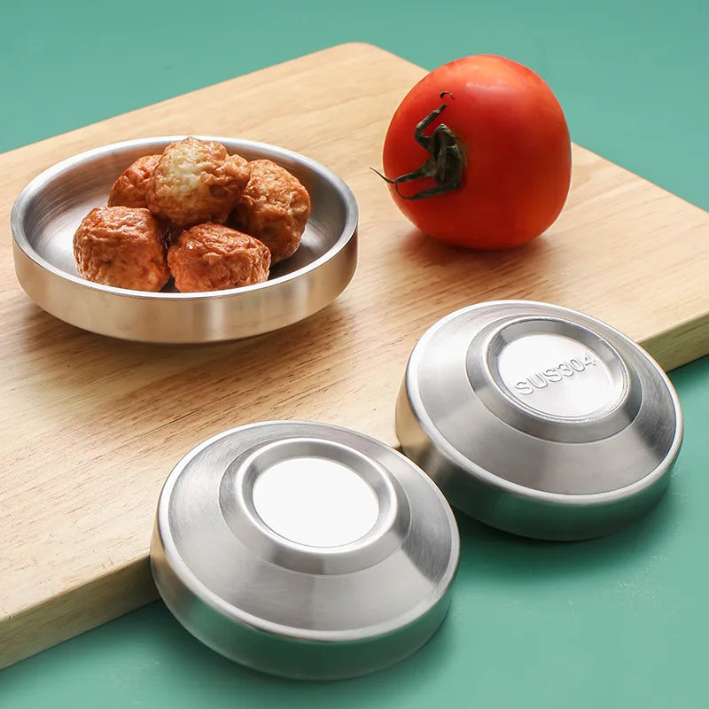 Axyaa Stainless Steel Dipping Bowl Double Layer Round Serving Plate