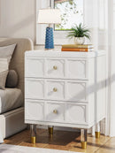Axyaa 3-Drawer White & Gold Nightstand: Modern Tall Bedside Table with Storage