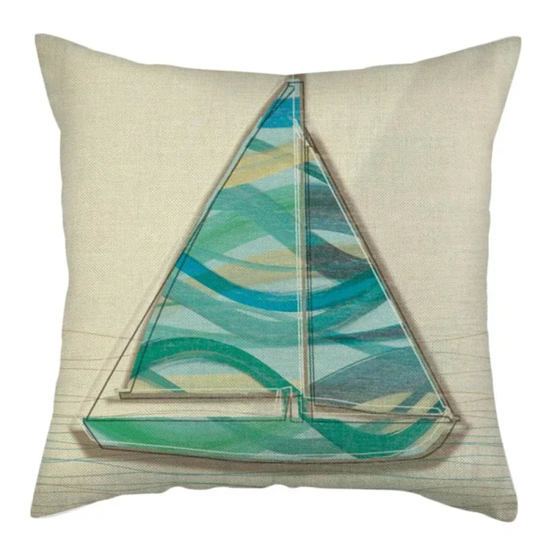 Marine Ship Print Linen Pillow Cover for Home Sofa Decor Axyaa