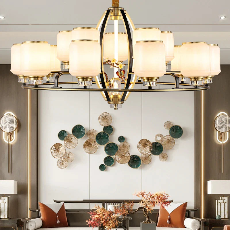 Axyaa Copper Jade Chandelier: Luxury Chinese Style Lighting for Home, Restaurant, and Villa