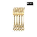 Axyaa Gold Embossed Stainless Steel Tableware Set, Steak Knife, Fork, Spoon, Dessert Fork