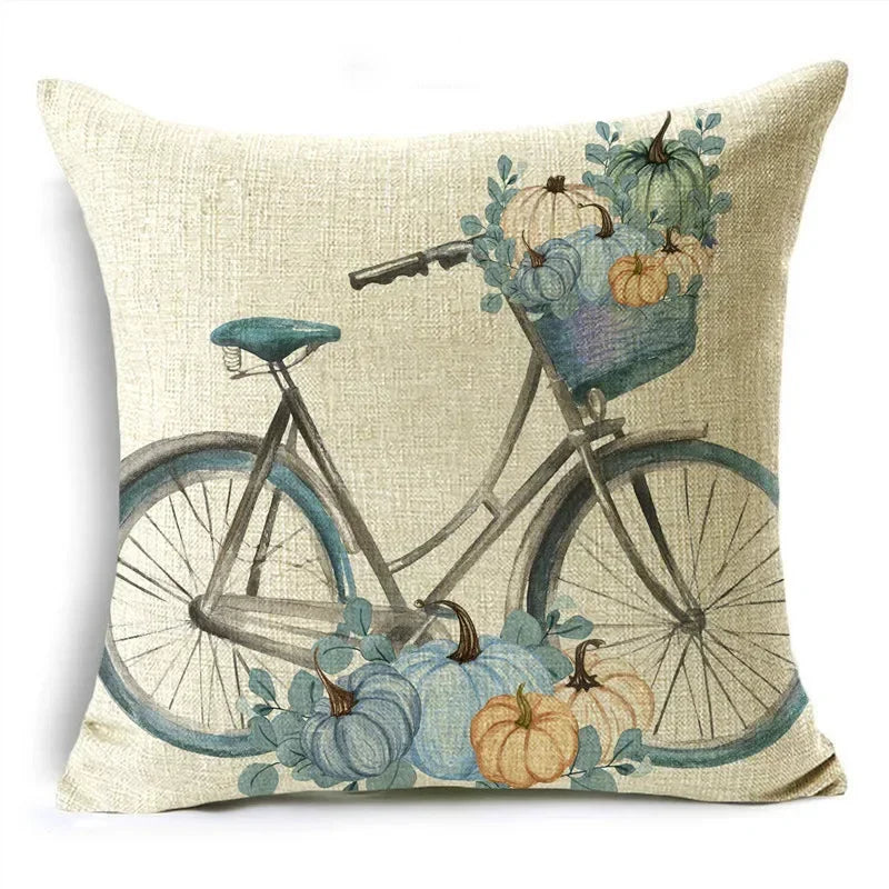 Big Blue Pumpkin Bike White Pillowcase Set for Home Decor - Axyaa