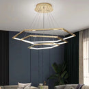 Axyaa Modern Gold Hexagon LED Pendant Chandelier - Elegant Living Room & Bedroom Lighting
