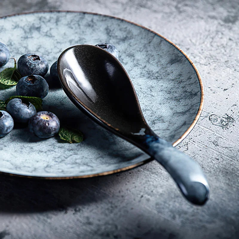 Axya Blue Ceramic Spoon Set for Stylish Dining Experience