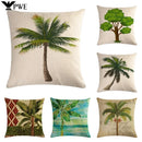 Tropical Tree Green Plant Linen Cushion Cover by Axyaa for Home Decoration
