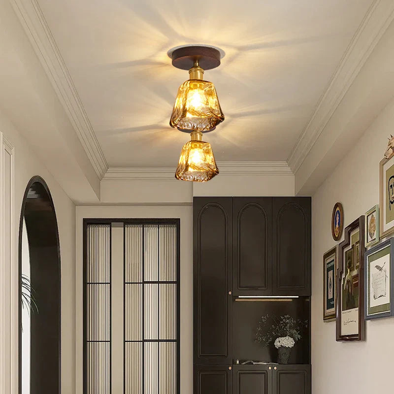 Axyaa Copper Wood LED Ceiling Lamp Modern Indoor Lighting Fixtures