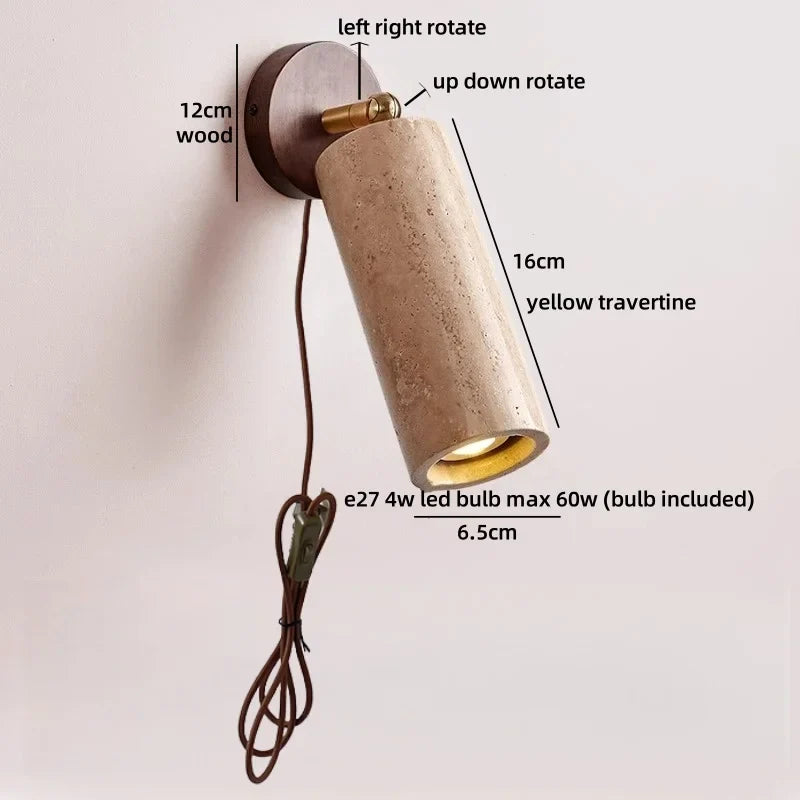 Axyaa LED Wall Sconce Up Down Rotate Yellow Travertine Mirror Light