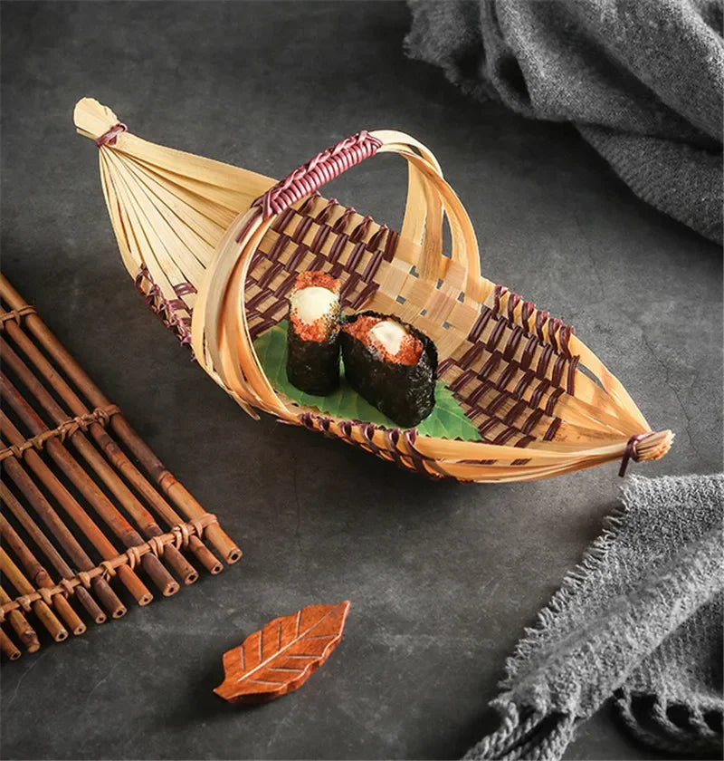 Axya Bamboo Bento Sushi Boat Woven Sashimi Plate Decoration