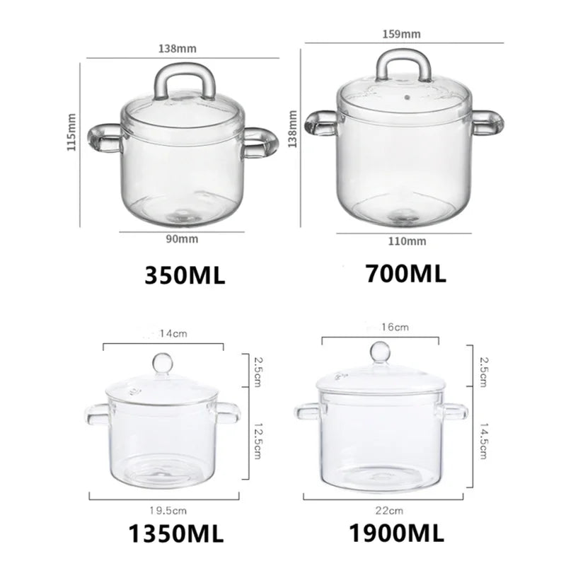 Axya Glass Stew Pot with Transparent Cover and Soup Bowl, Home Kitchen Supplies