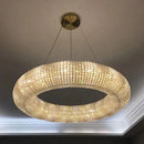 Axyaa Crystal LED Chandelier: Luxury Chrome Round Ceiling Light for Living Room, Dining Room, Kitchen