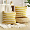 Axyaa Neutral Striped Boho Pillow Cover 50x50cm Cotton Linen Sofa Cushion Case