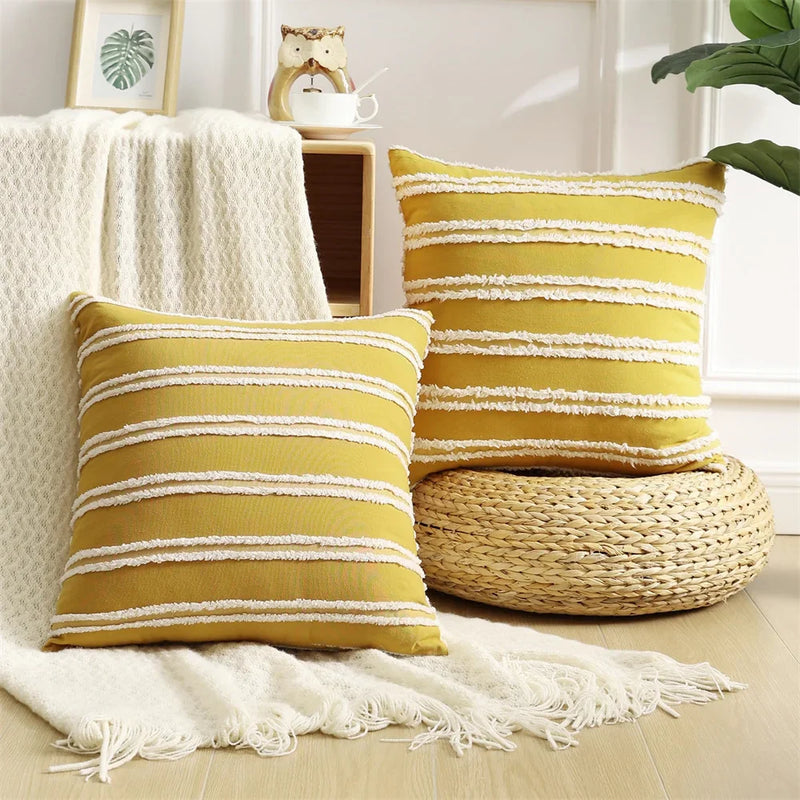 Axyaa Boho Striped Cushion Cover 50x50cm Cotton Linen Pillow Case