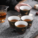 Axya Handmade Flying Crane Tea Cup - Japanese Rough Pottery Single Host Cup