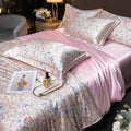 Axyaa Floral Silk Bedding Set Duvet Cover Sheet Pillowcase Luxury Soft Bedsheet