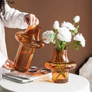 Axyaa Amber Glass Vase Hydroponics Flower Pots Table Decor Aesthetic Floral Room Accent