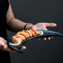Axyaa Moon Plate Set: Retro Japanese Style Ceramic Sushi Dishes, Personalized and Special-shaped.