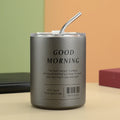 Axyaa Stainless Steel Double-layer Coffee Cup with Straw