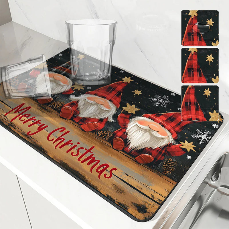 Axyaa Kitchen Draining Mat: Super Absorbent & Quick Dry for Christmas & Coffee.