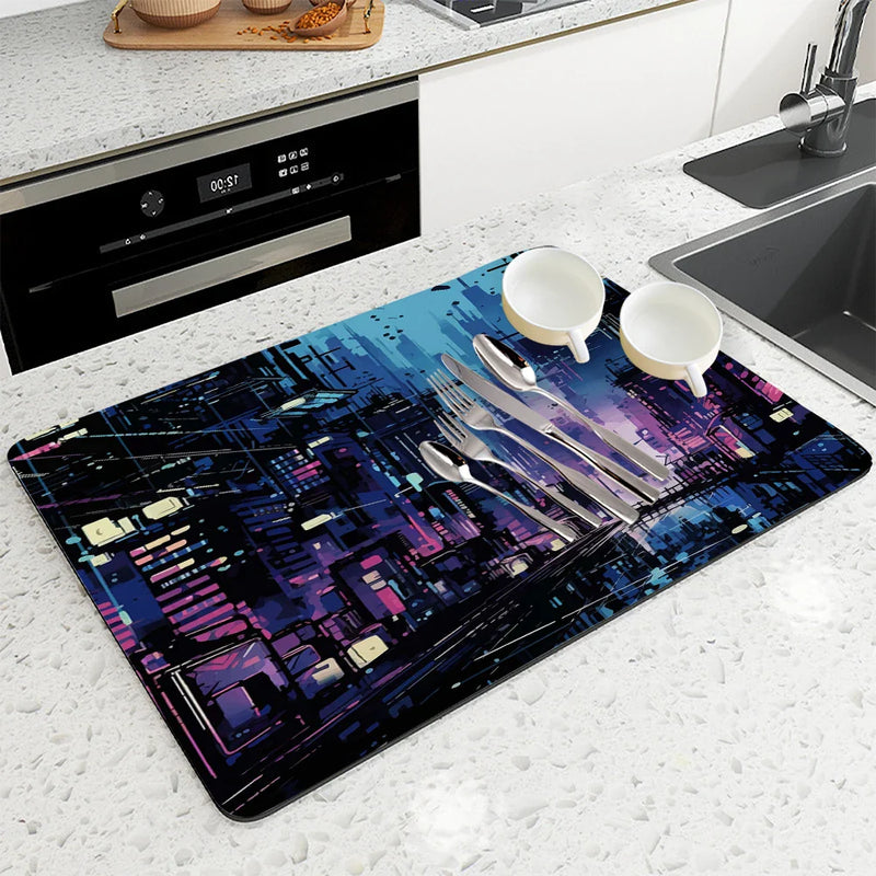 Axyaa Urban Kitchen Absorbent Mat: Antiskid, Quick Dry, Drain Pad for Tableware