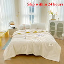 Axyaa Summer Quilt: Washed Waffle Wide Hem Soybean Cotton Solid Color Cooling Quilt