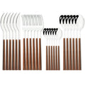 Axyaa 30Pcs Stainless Steel Cutlery Set with Imitation Wood Handle
