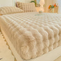 Axyaa Rabbit Fur Plush Fitted Sheet - Thick, Winter Bedspread, Anti-Slip Mattress Protector