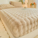 Axyaa Rabbit Fur Plush Fitted Sheet - Thick, Winter Bedspread, Anti-Slip Mattress Protector