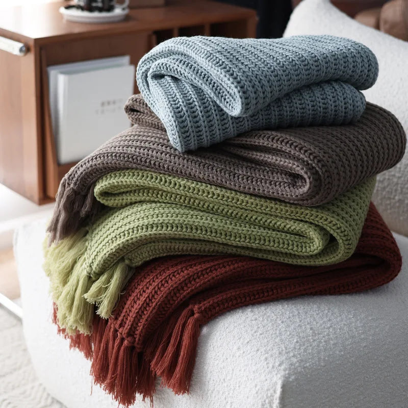 Axyaa Chunky Knit Throw Blanket, Cozy Fringed Design, Soft Weave, 47"x75" or 47"x102"