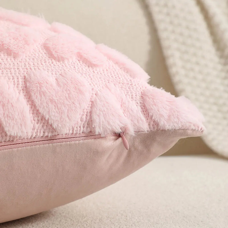 Pink Love Quilted Throw Pillow Cover by Axyaa - Plush Cushion for Sofa & Home Decor