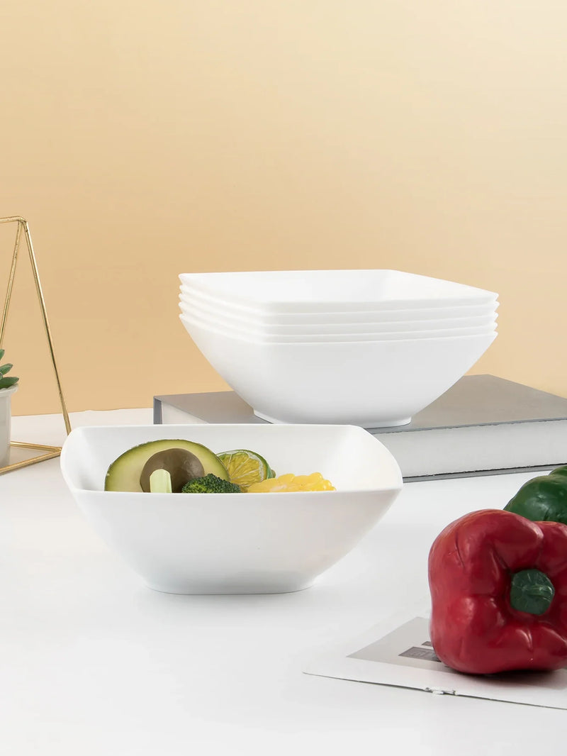 Axyaa Large Plastic White Square Bowl Set - Ideal for Soup, Noodles, Oatmeal, and Salad