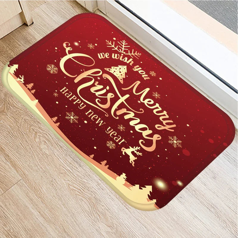 Axyaa Christmas New Year Home Decor Entrance Door Mat Non-Slip Living Room Hallway Carpet