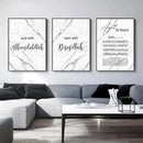 Axyaa Bismillah Ayat Al Kursi Quran Black White Marble Wall Art Canvas Print
