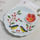 Axyaa Ceramic Magpie Plate - Hand Drawn Dumpling & Snack Serving Plate for Molecular Cuisine