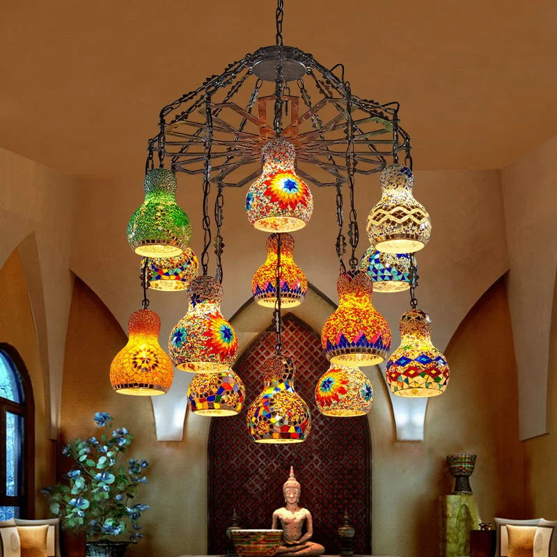 Axyaa Turkish Mosaic Chandelier: Handcrafted Stained Glass Pendant Lamp