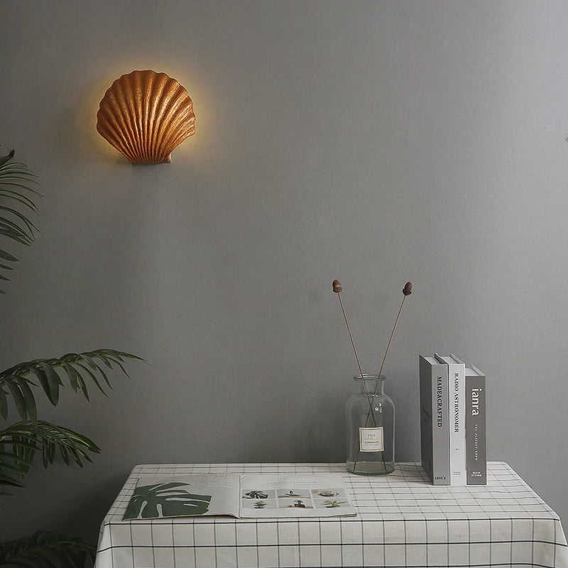 Axyaa Modern Sea Shell LED Wall Lamp Resin Shade Indoor Light Bedroom Decor