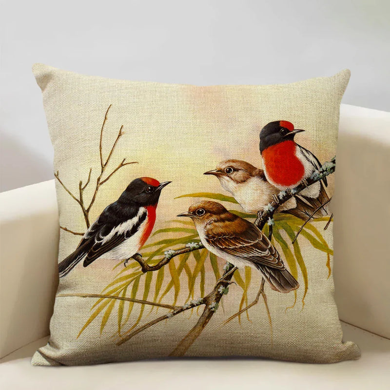 Axyaa Bird Parrot Sofa Cushion Cover 45x45cm Linen Pillowcase for Home & Hospitality