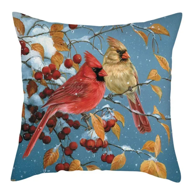Axyaa Bird and Flower Printed Pillow Cover 45x45cm for Home Sofa Decor