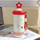 Axyaa Flower Thermal Water Bottle: Stainless Steel Coffee Thermos with Straw