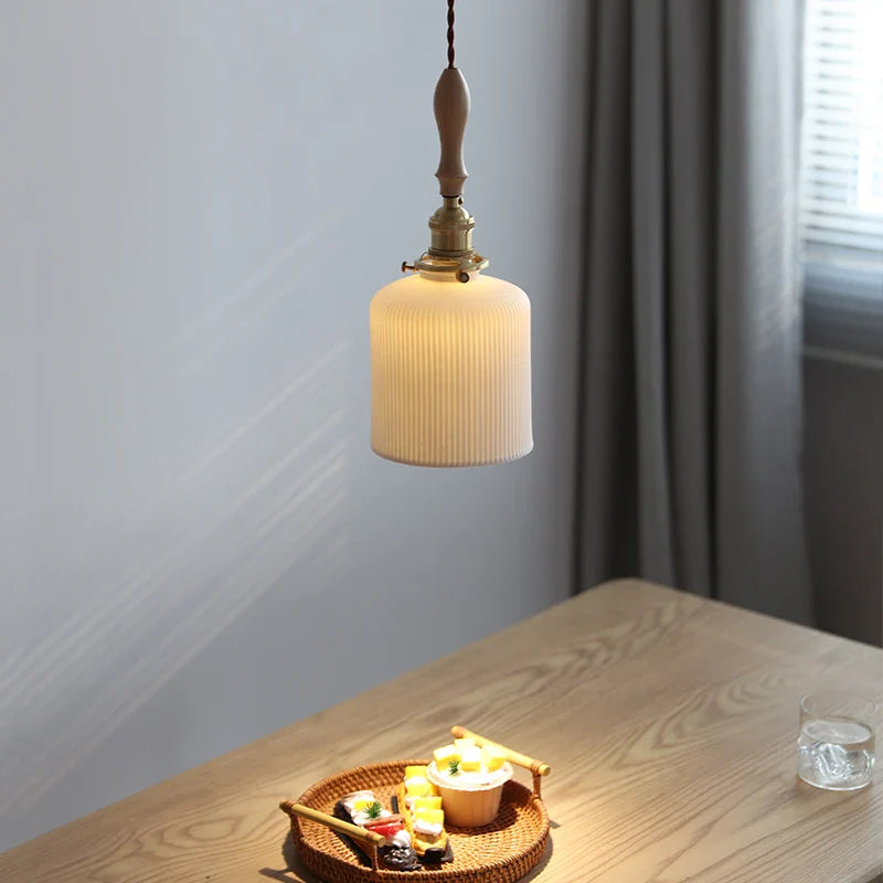 Axyaa Ceramic Wood Copper LED Pendant Light for Modern Home Decor