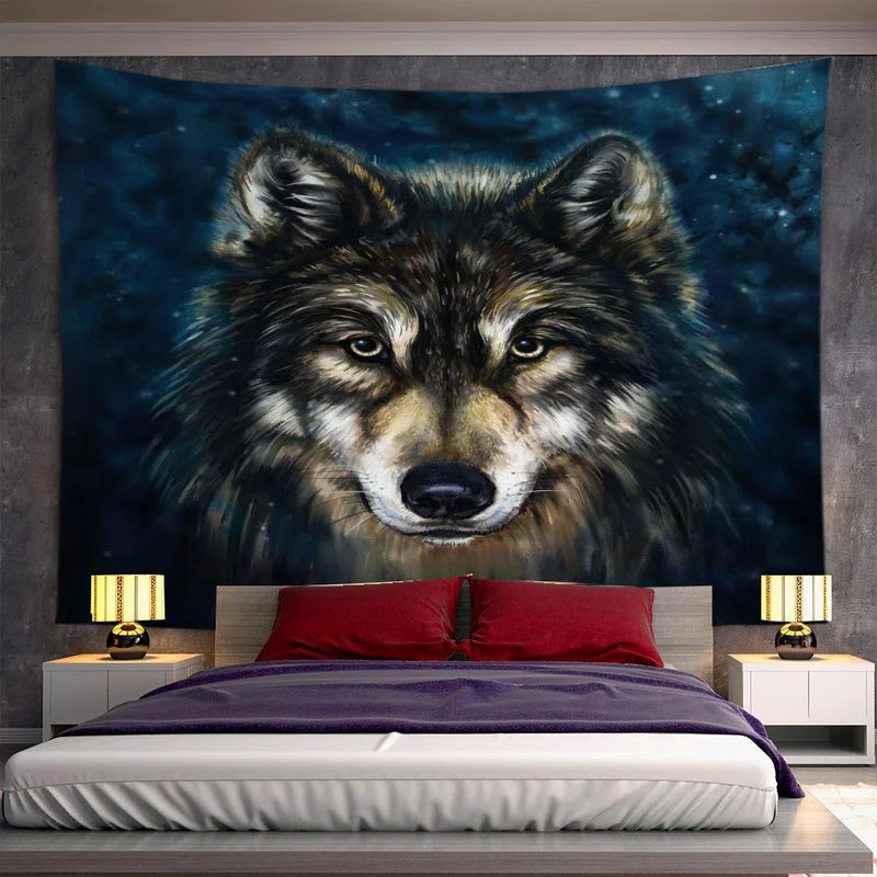 Axyaa Psychedelic Moon Wolf Wall Hanging Tapestries for Home Decor