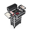 Axyaa 4-Layer Rolling Makeup Case - Large Portable Cosmetic Organizer