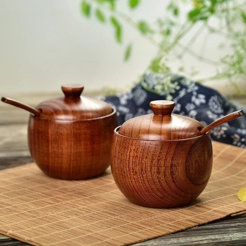 Axyaa Wooden Salt Jar with Spoon | Seasoning Container | Kitchen Spice Organizer