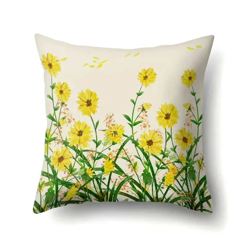 Axyaa Yellow Plant Landscape Print Decorative Cushion Cover 45X45CM