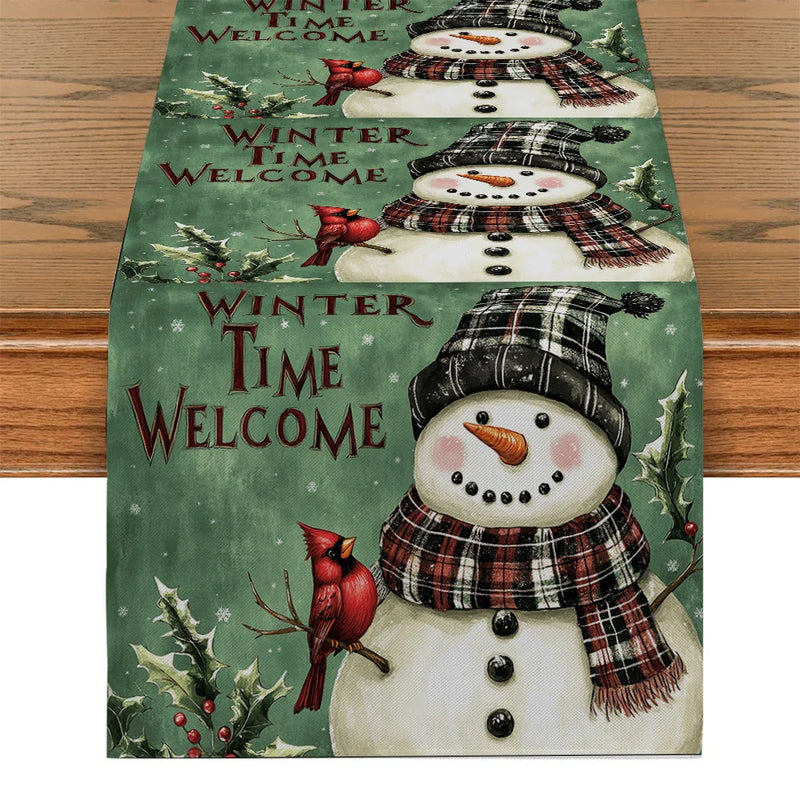 Axyaa Christmas Snowman Table Runner for Home Decoration and Dining Tables