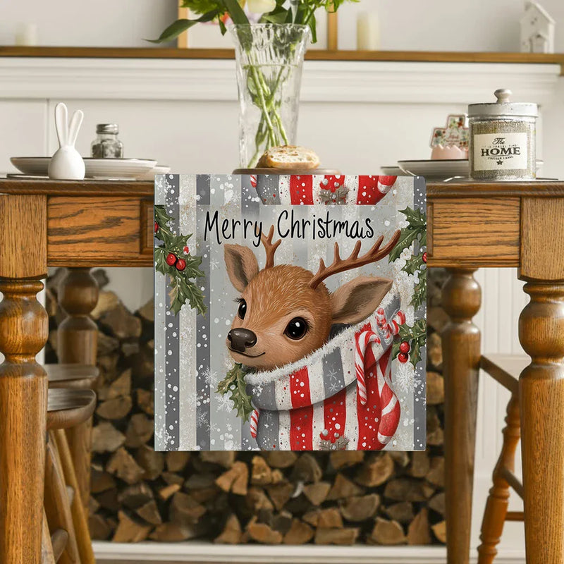 Axyaa Christmas Deer Socks & Holly Berries Table Runner - Home & Wedding Centerpieces
