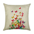 Axyaa Linen Butterfly Flower Sofa Cushion Cover 45*45 - Home Decor Printed Pillow Case