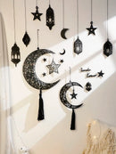Axyaa Wooden Crescent Moon Lanterns with Star Cutouts and Tassel