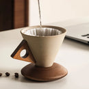 Axyaa Ceramic Coffee Cup Cone Shape Wooden Handle Base Retro Latte Cup